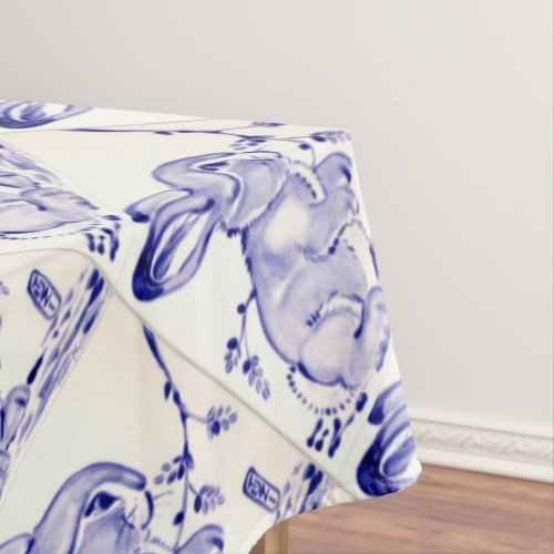 Sweet Blue and White Baby Bunny Tile Home Decor Tablecloth