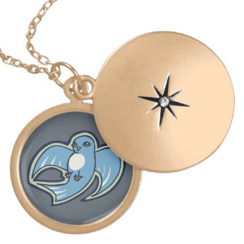 Sweet Blue And White Bird Ink Drawing Design Locket Necklace by AliciaMarieArt at Zazzle