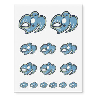 Sweet Blue And White Bird Ink Drawing Design Temporary Tattoos
