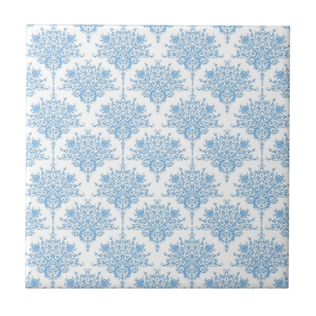 Sweet Blue and White Damask Pattern Ceramic Tile (Front)