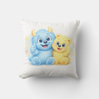 Sweet Blue and Yellow Monster Best Friends Throw Pillow