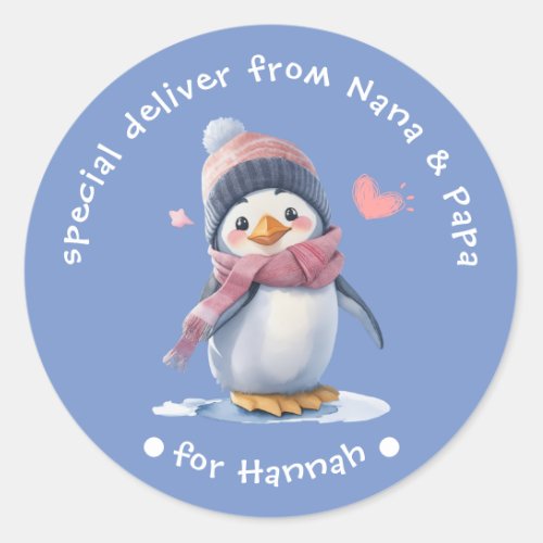 Sweet Blue Baby Penguin Christmas Label for Kids