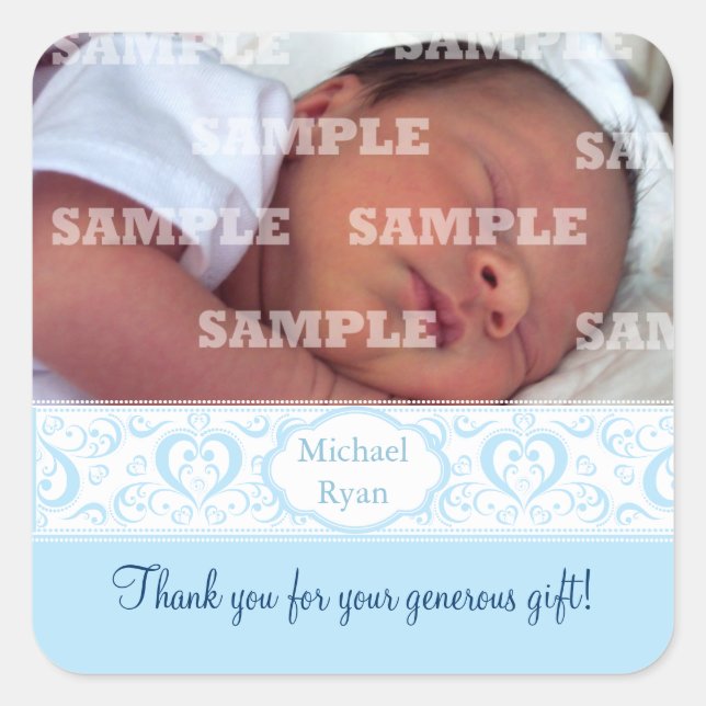 Sweet Blue Band Baby Thank You Stickers (Front)
