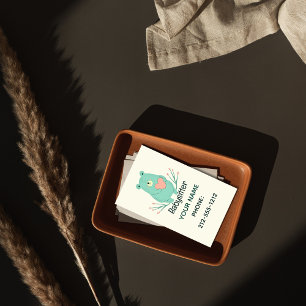 Sweet Blue Bear Heart Babysitter QR Code Business Card