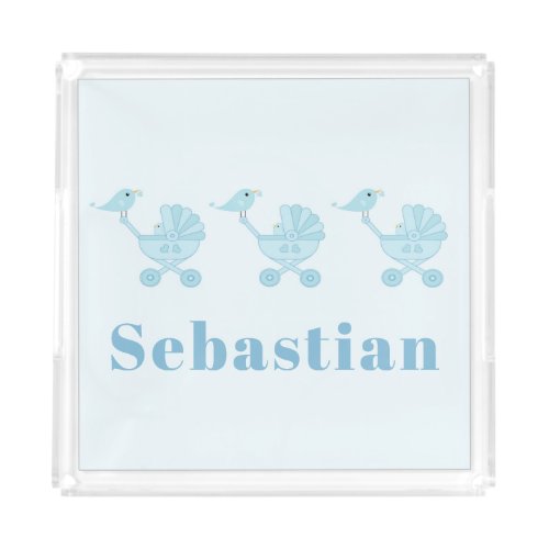 Sweet Blue Bird Baby Carriage Baby Nursery  Acrylic Tray