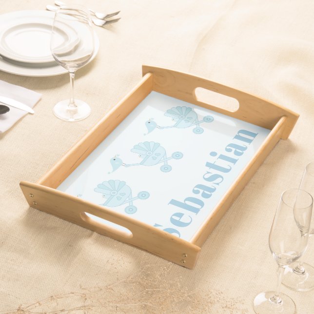 Sweet Blue Bird Baby Carriage Baby Nursery   Serving Tray (Front)