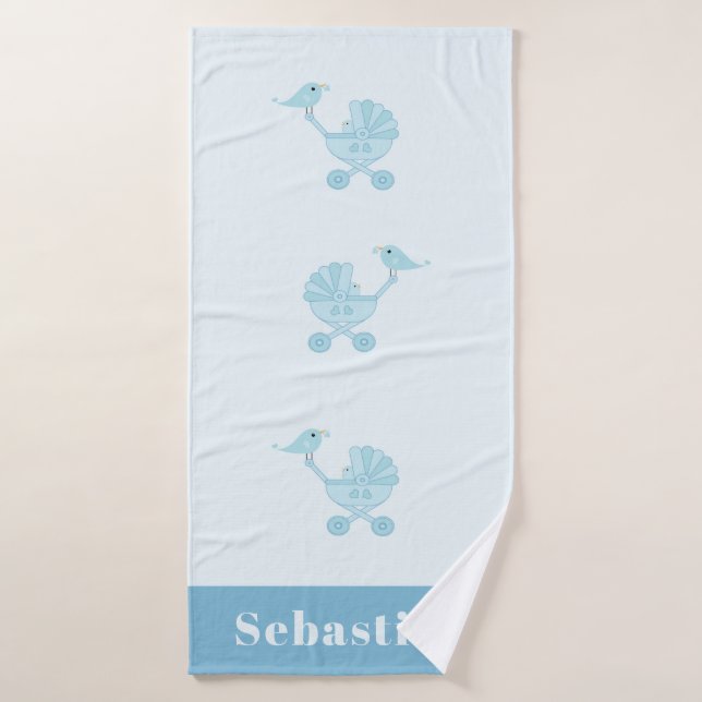 Sweet Blue Bird Carriage Baby Nursery Bath Bath Towel (Bath Towel)