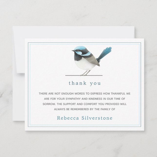 Sweet Blue Bird - Simple Elegant Funeral Thank You Note Card (Front)