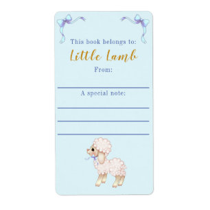 Sweet Blue Bow Boy Lamb Baby Shower Bookplate