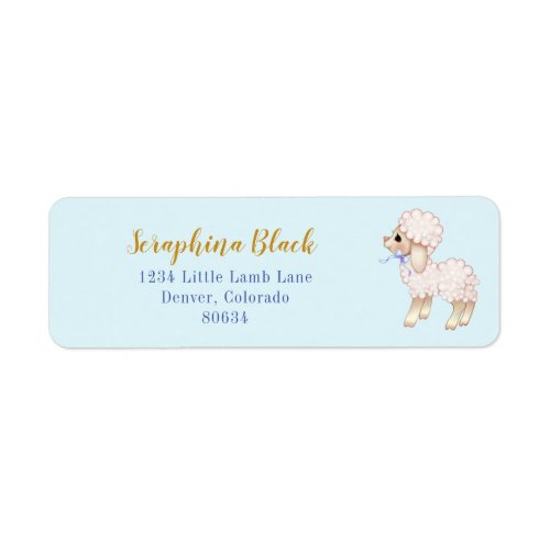 Sweet Blue Bow Lamb Baby Shower Label