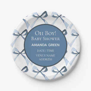 Sweet Blue Bows Baby Shower Paper Plates