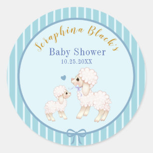 Sweet Blue Boy Lamb Baby Shower Classic Round Sticker