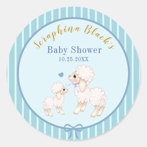 Sweet Blue Boy Lamb Baby Shower Classic Round Sticker