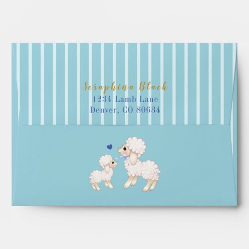 Sweet Blue Boy Lamb Baby Shower Invitation Envelope