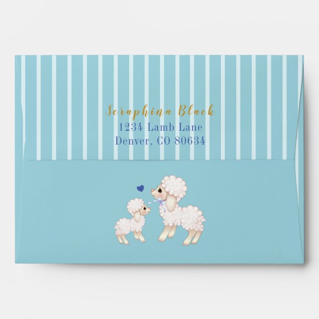 Sweet Blue Boy Lamb Baby Shower Invitation Envelope (Back (Top Flap))