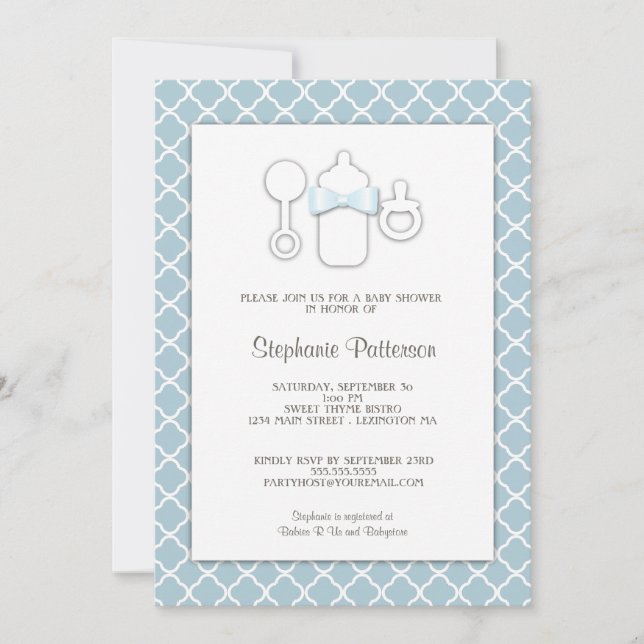 Sweet Blue | Brown Bottle Baby Shower Tea Party Invitation (Front)