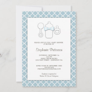 Sweet Blue Brown Bottle Baby Shower Tea Party Invitation