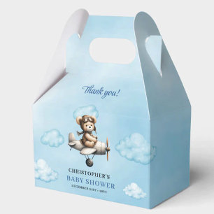 Sweet Blue Brown Teddy Bear Pilot Baby Shower Box