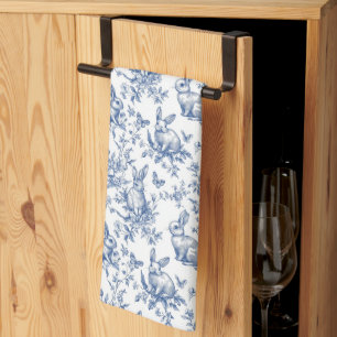 Sweet Blue Bunny Rabbits French Toile Kitchen Towel