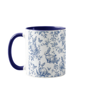 Sweet Blue Bunny Rabbits French Toile Mug