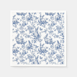 Sweet Blue Bunny Rabbits French Toile Paper Napkin