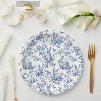 Sweet Blue Bunny Rabbits French Toile Paper Plates
