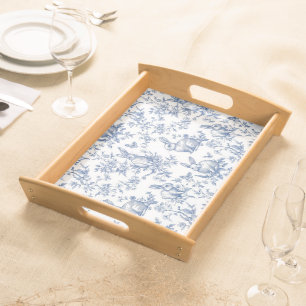 Sweet Blue Bunny Rabbits French Toile Serving Tray