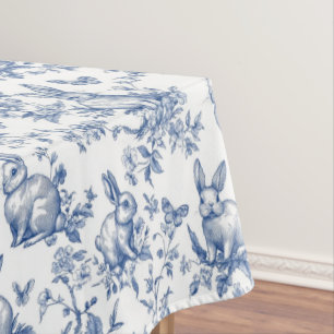 Sweet Blue Bunny Rabbits French Toile Tablecloth