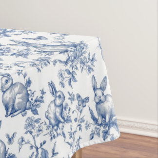 Sweet Blue Bunny Rabbits French Toile Tablecloth