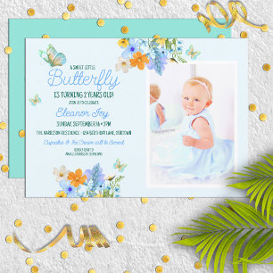 Sweet Blue Butterfly Theme Girl's Birthday Party Invitation
