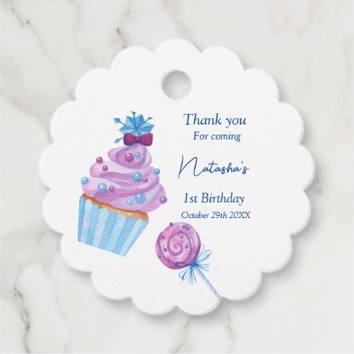 Sweet blue candy birthday favor tags