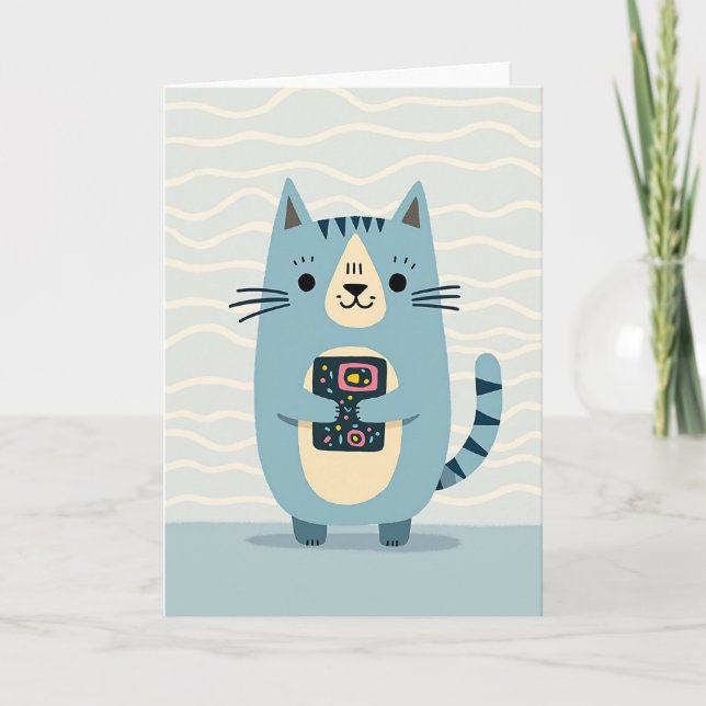 Sweet Blue Cat Birthday Card (Front)