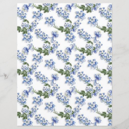 Sweet Blue Columbines Flowers Scrapbook Paper