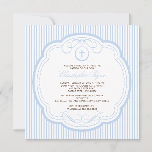 Sweet Blue Cross Baby Boy Baptism Inviation Invitation