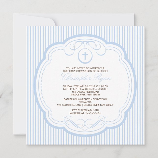 Sweet Blue Cross Boy Communion Invitation (Front)