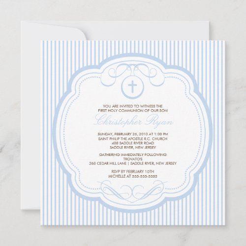 Sweet Blue Cross Boy Communion Invitation