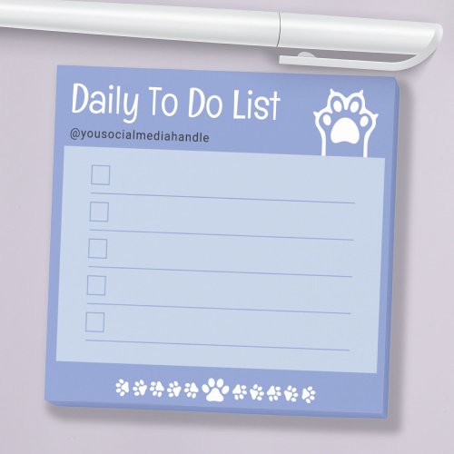 Sweet Blue Cute White Cat Paws Checkbox To Do List Post_it Notes