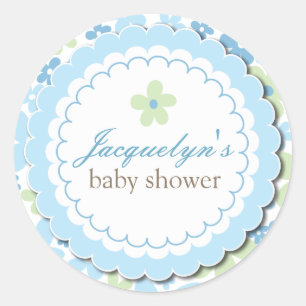 Sweet Blue Daisy Flowers Chic Boy Baby Shower Classic Round Sticker