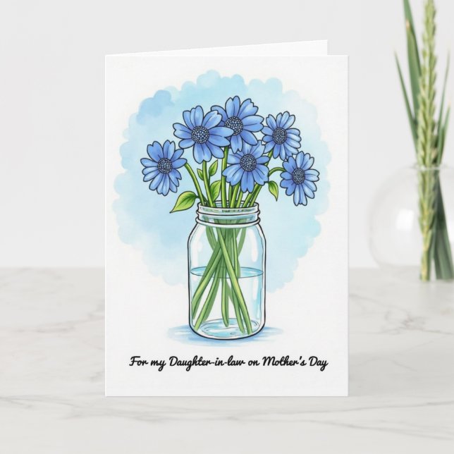 Sweet Blue Daisy Mothers Day Card (Front)