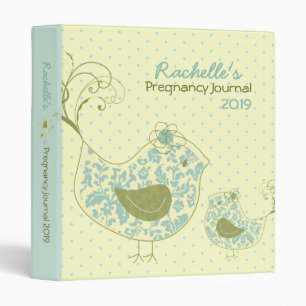 Sweet Blue Damask Mom & Baby Bird Swirls Journal Binder