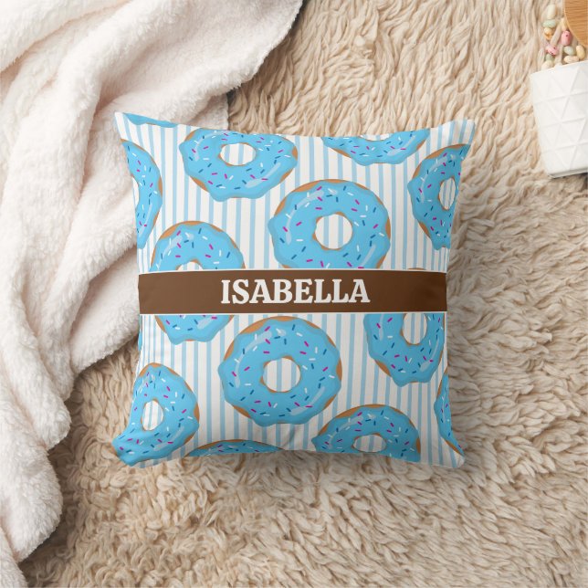 Sweet Blue Donut Throw Pillow (Blanket)