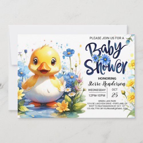 Sweet Blue Duckling Baby Shower Invitation