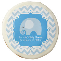 Sweet Blue Elephant Baby Boy Shower Chevron Custom Sugar Cookie