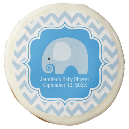 Sweet Blue Elephant Baby Boy Shower Chevron Custom Sugar Cookie