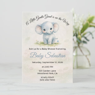 Sweet Blue Elephant Boy Baby Shower Invitation