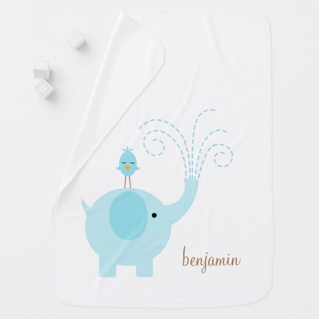 Sweet Blue Elephant Nursery Baby Blanket (In Situ)
