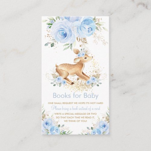 Sweet Blue Floral Deer Baby Shower Books for Baby Enclosure Card