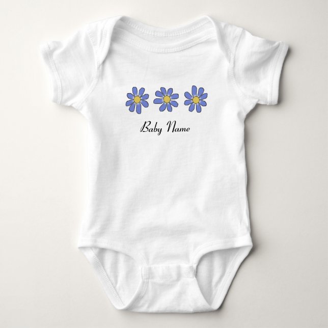Sweet Blue Flowers with Custom Baby Name Baby Bodysuit (Front)