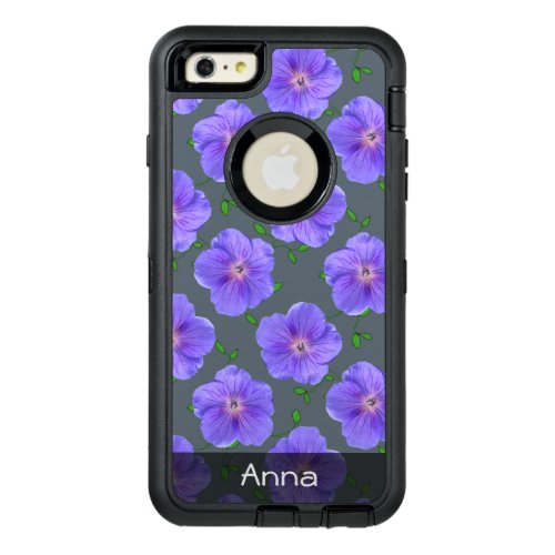 Sweet Blue Garden Flowers Pattern any Text OtterBox Defender iPhone Case