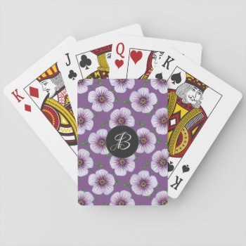 Sweet Blue Garden Flowers With Custom Monogram Playing Cards by KreaturFlora at Zazzle